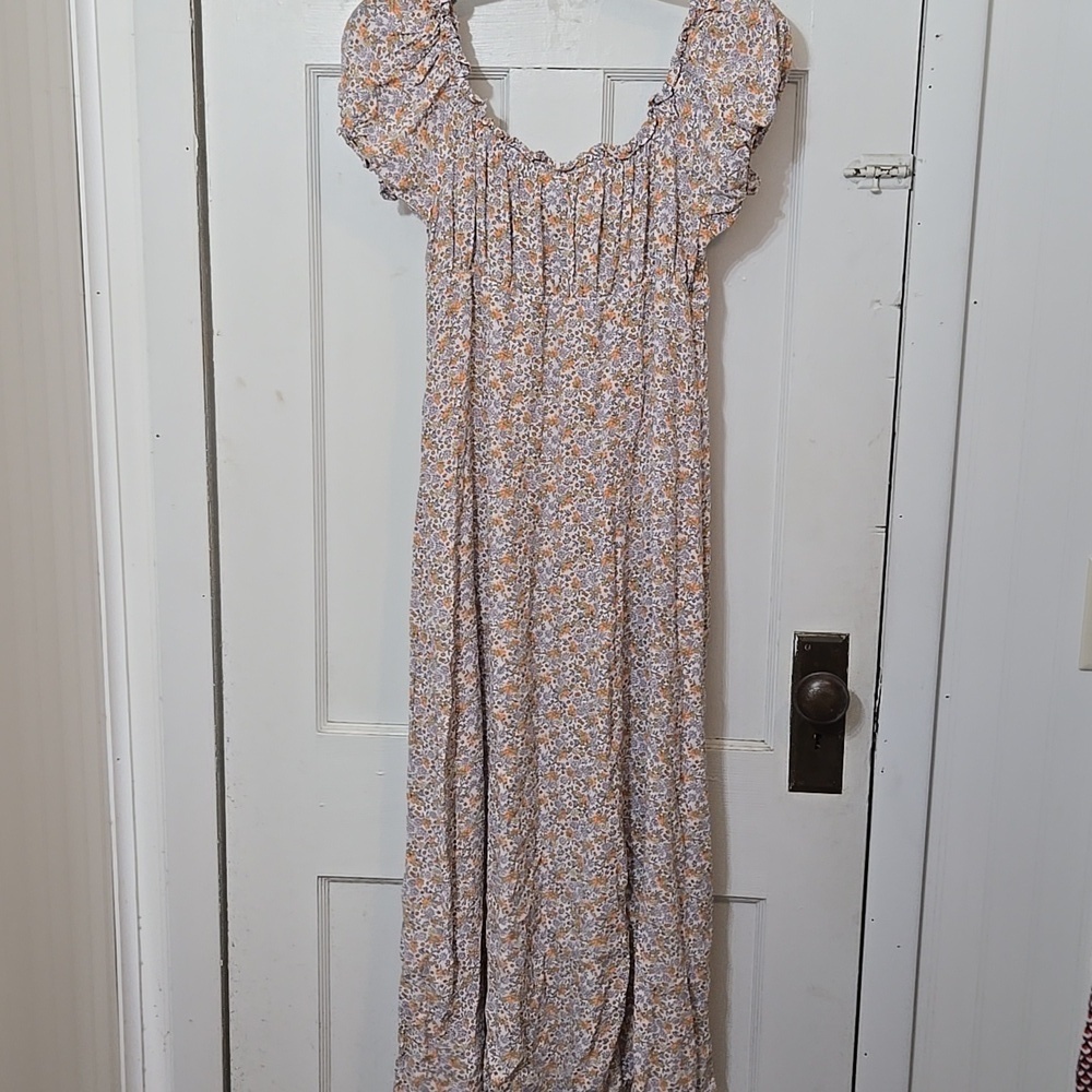 H&M Floral Midi Front Split Left Side Zip Ruffle On Off Shoulder Sleeve Pretty - Picture 7 of 7